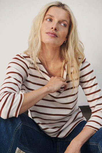 Part Two NelaPW T-shirt Eggnog/Roasted Russet Stripe