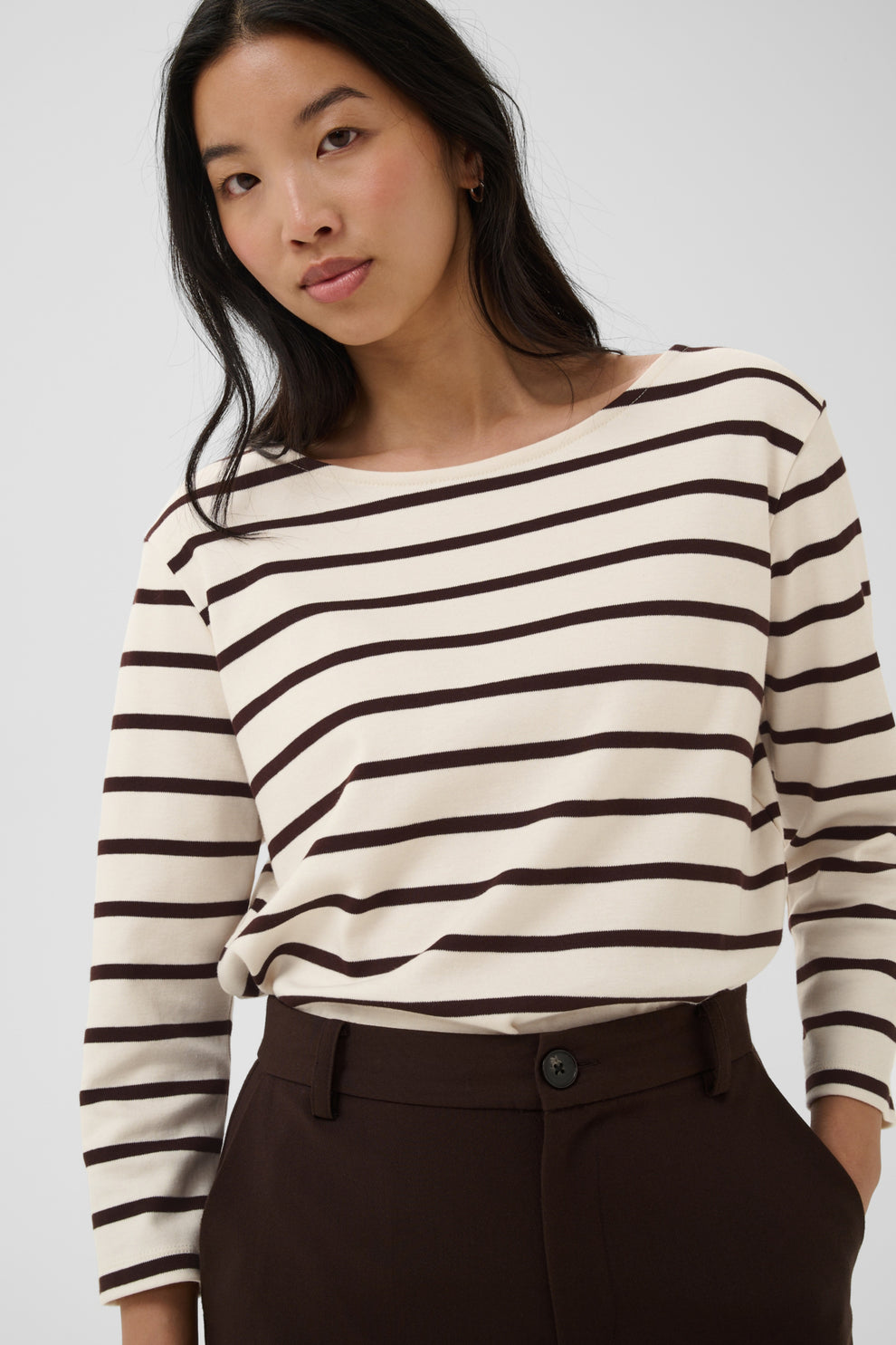 Part Two NelaPW TS T-shirt Mole Stripe Brown
