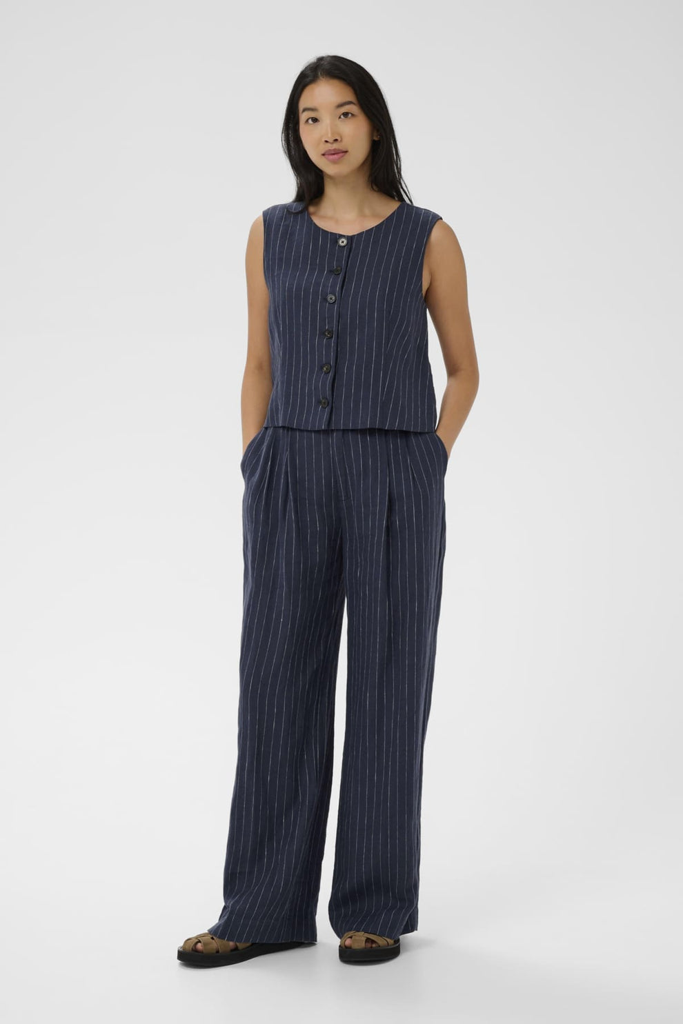 Part Two AliyaPW PA Trousers Blue Nights Pinstripe