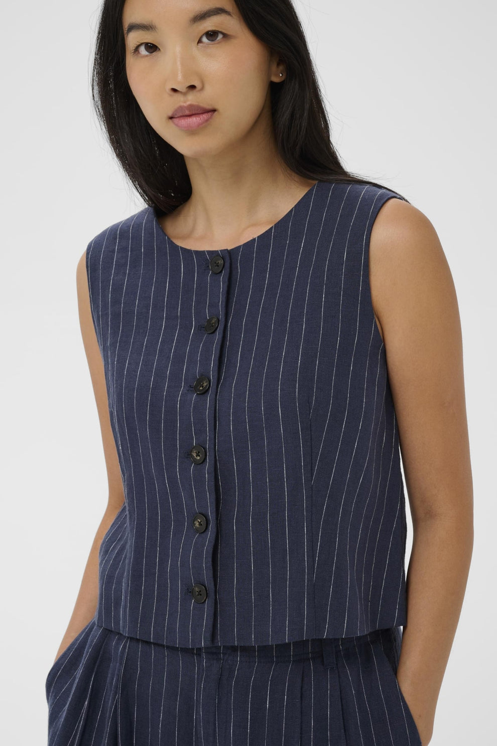 Part Two AzaniaPW WA Waistcoat Blue Nights Pinstripe