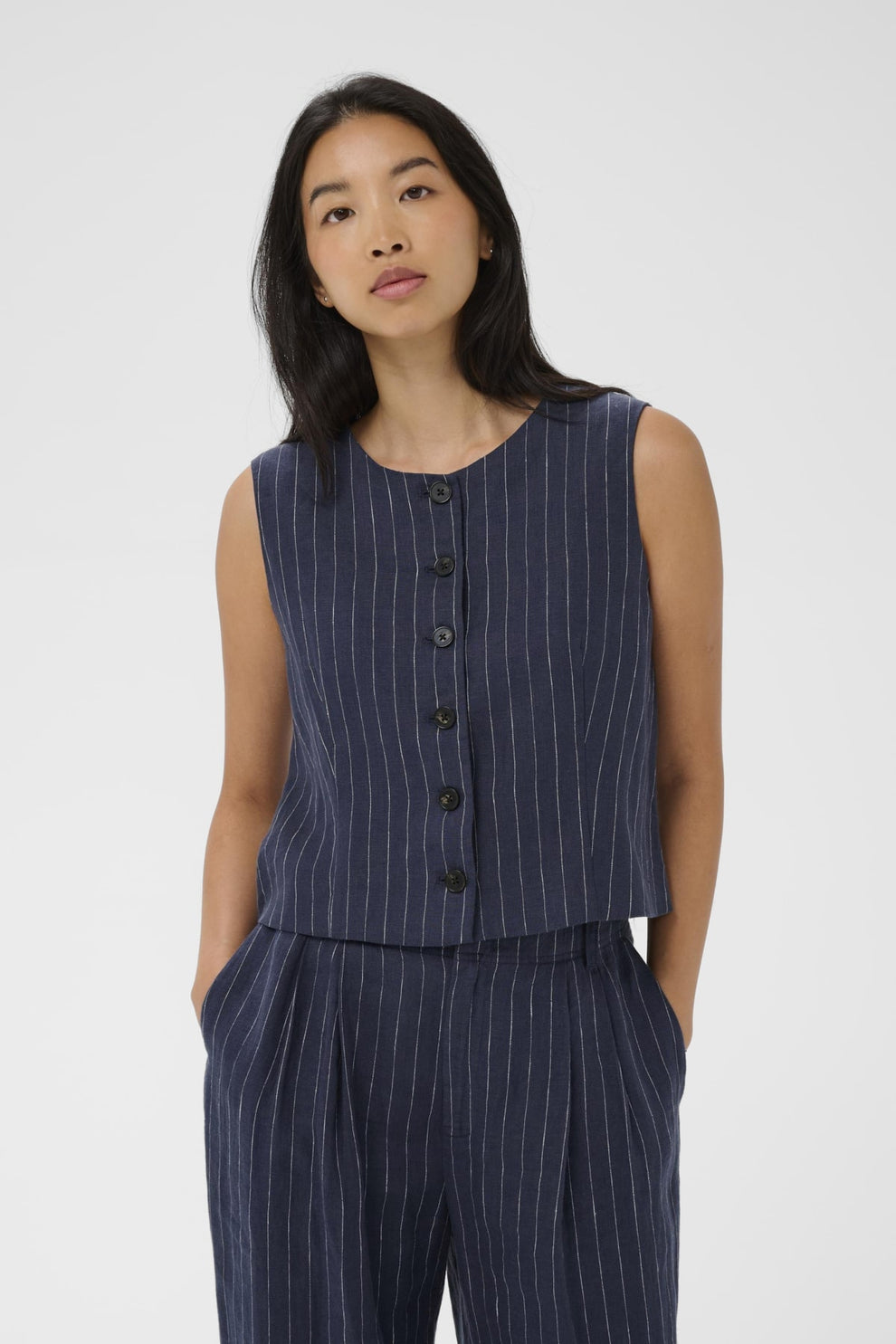Part Two AzaniaPW WA Waistcoat Blue Nights Pinstripe