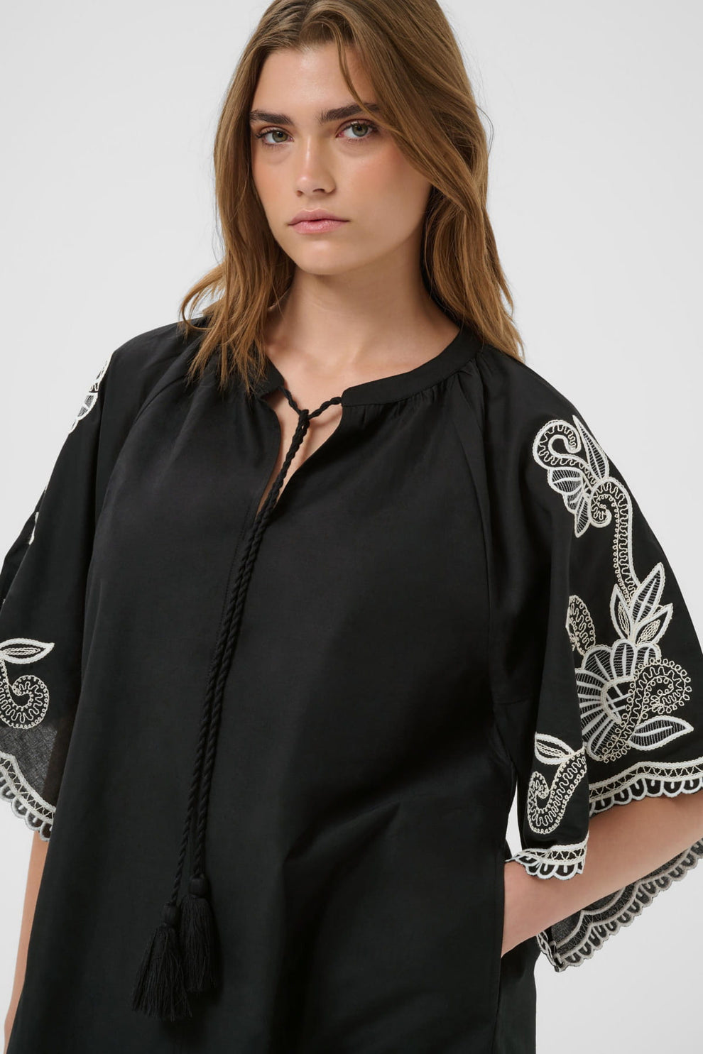 Part Two BreannaPW Dress Black W offwhite emb