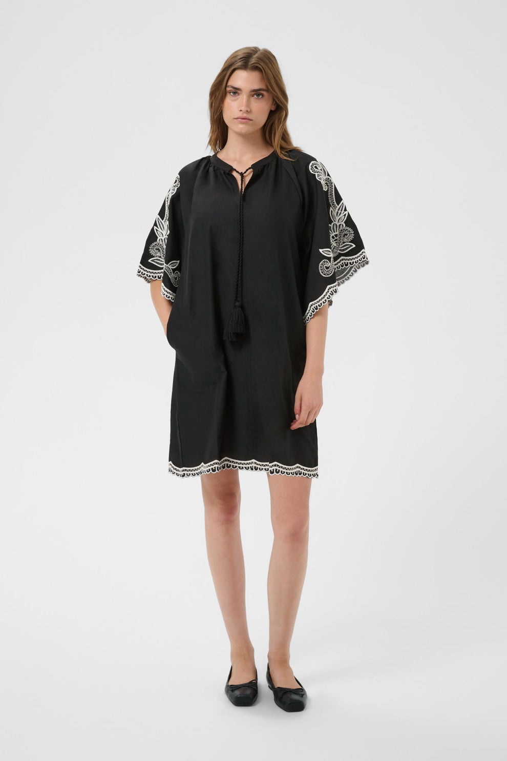 Part Two BreannaPW Dress Black W offwhite emb