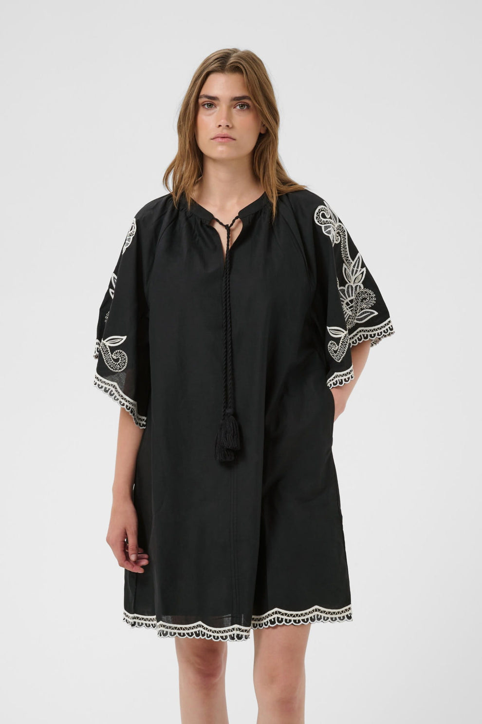 Part Two BreannaPW Dress Black W offwhite emb