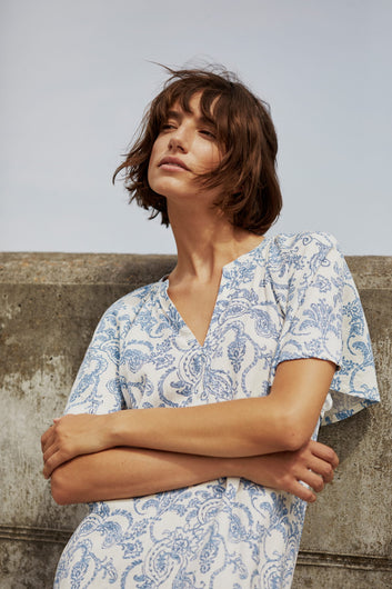 Part Two BentinePW Dress Blue Dot Paisley Print