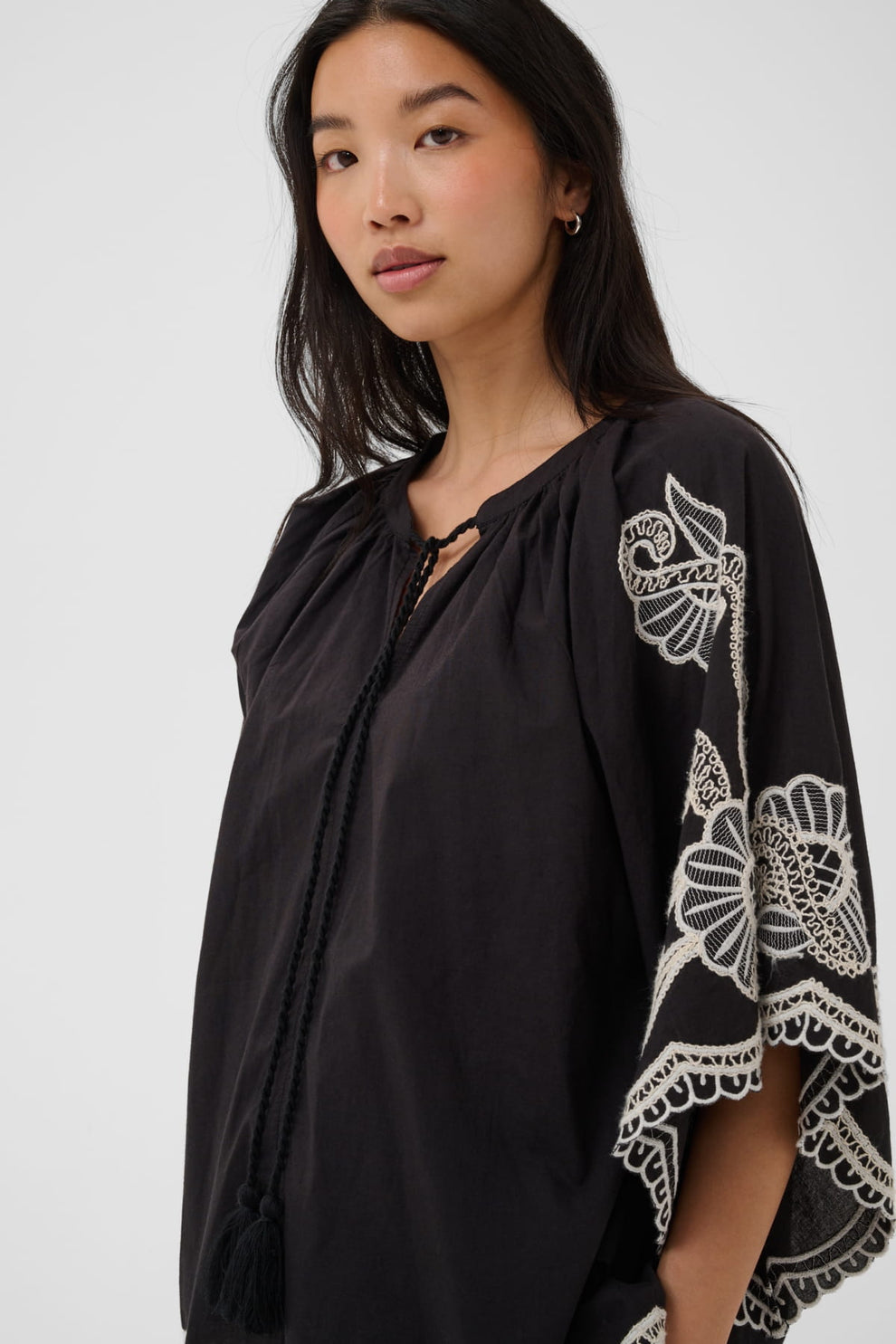 Part Two BianchaPW Blouse Black W offwhite emb