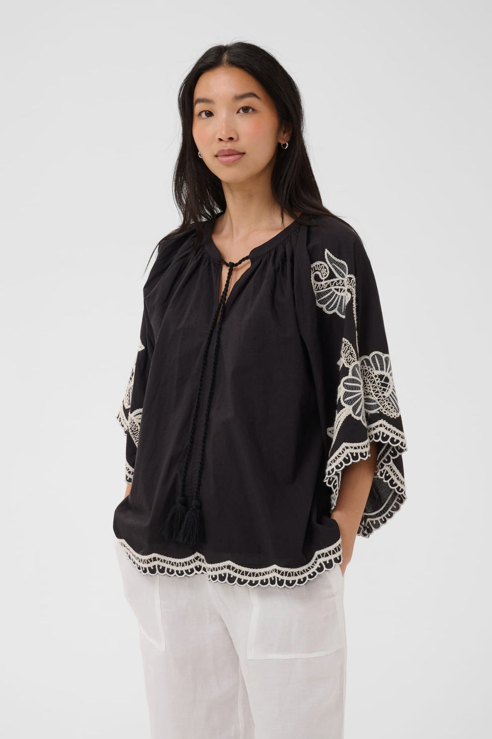 Part Two BianchaPW Blouse Black W offwhite emb