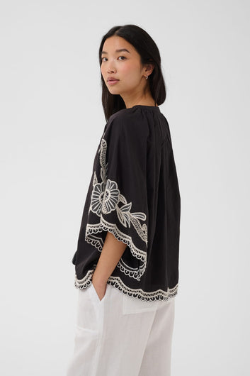 Part Two BianchaPW Blouse Black W offwhite emb
