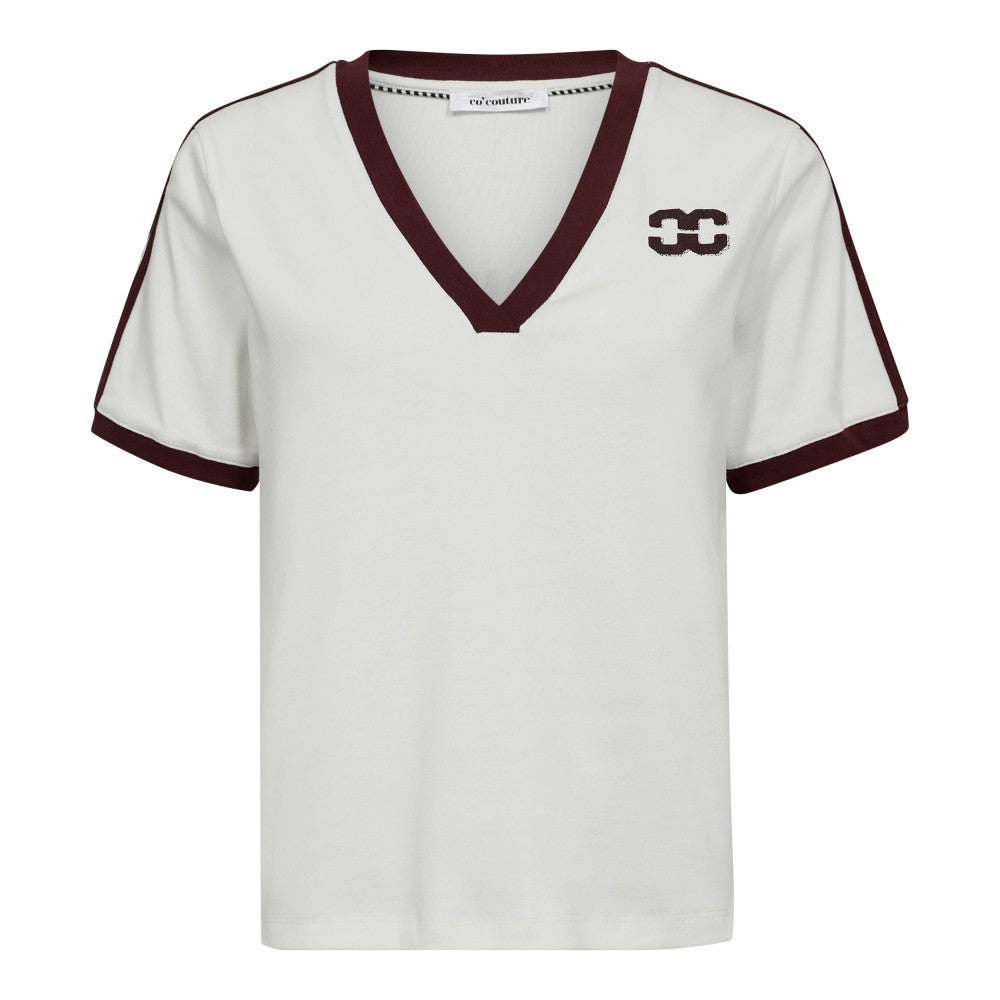 Co´Couture W Edge CC Stripe V-Tee Offwhite Winered