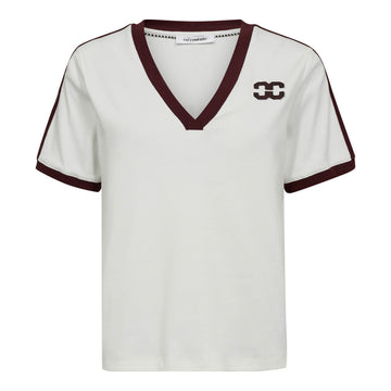 Co´Couture W Edge CC Stripe V-Tee Offwhite Winered