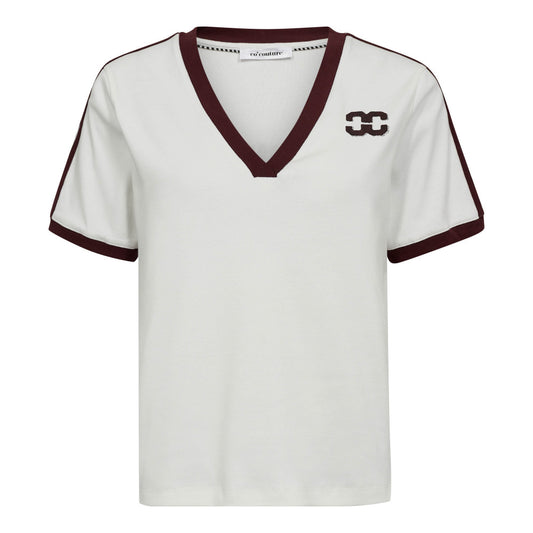Co´Couture W Edge CC Stripe V-Tee Offwhite Winered