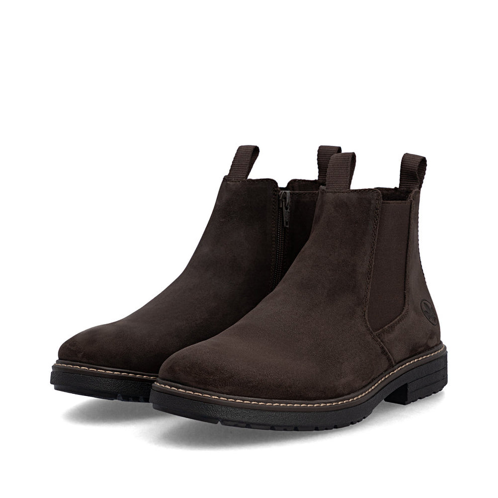 Rieker M Suede Leather Ankle Boot Zip Brown - 33180-28