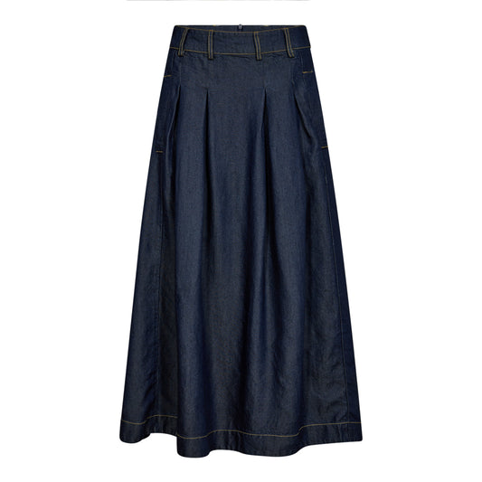Co'couture W Anya Denim Pleat Skirt Denim Blue