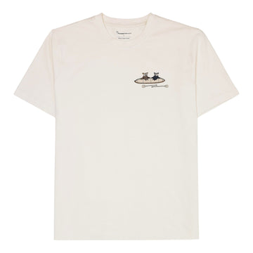 Knowledge Cotton Apparel U Regular Drop-Shoulder Short Sleeve Heavy Single Jersey Printed T-Shirt 1387 Egret