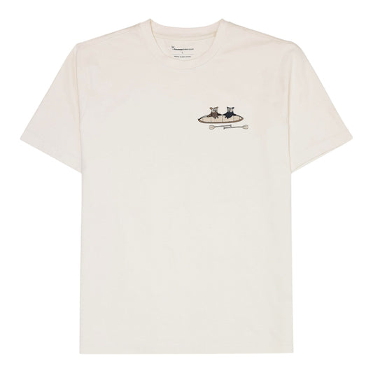 Knowledge Cotton Apparel U Regular Drop-Shoulder Short Sleeve Heavy Single Jersey Printed T-Shirt 1387 Egret