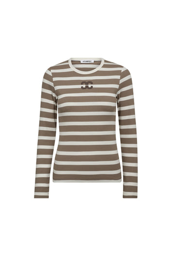Co´Couture Grannycc Rib Emb Ls Blouse Offwhite/Walnut