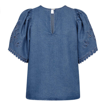 Co´Couture Tillycc Emb Ss Blouse Denim Blue