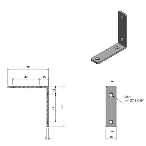 Roca vinkelbeslag 50x50x15mm skrue 3,6mm RF304