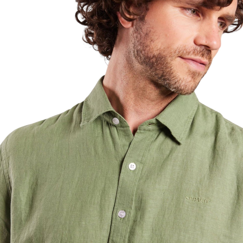 Sebago Linen Shirt Short Sleeve Olive