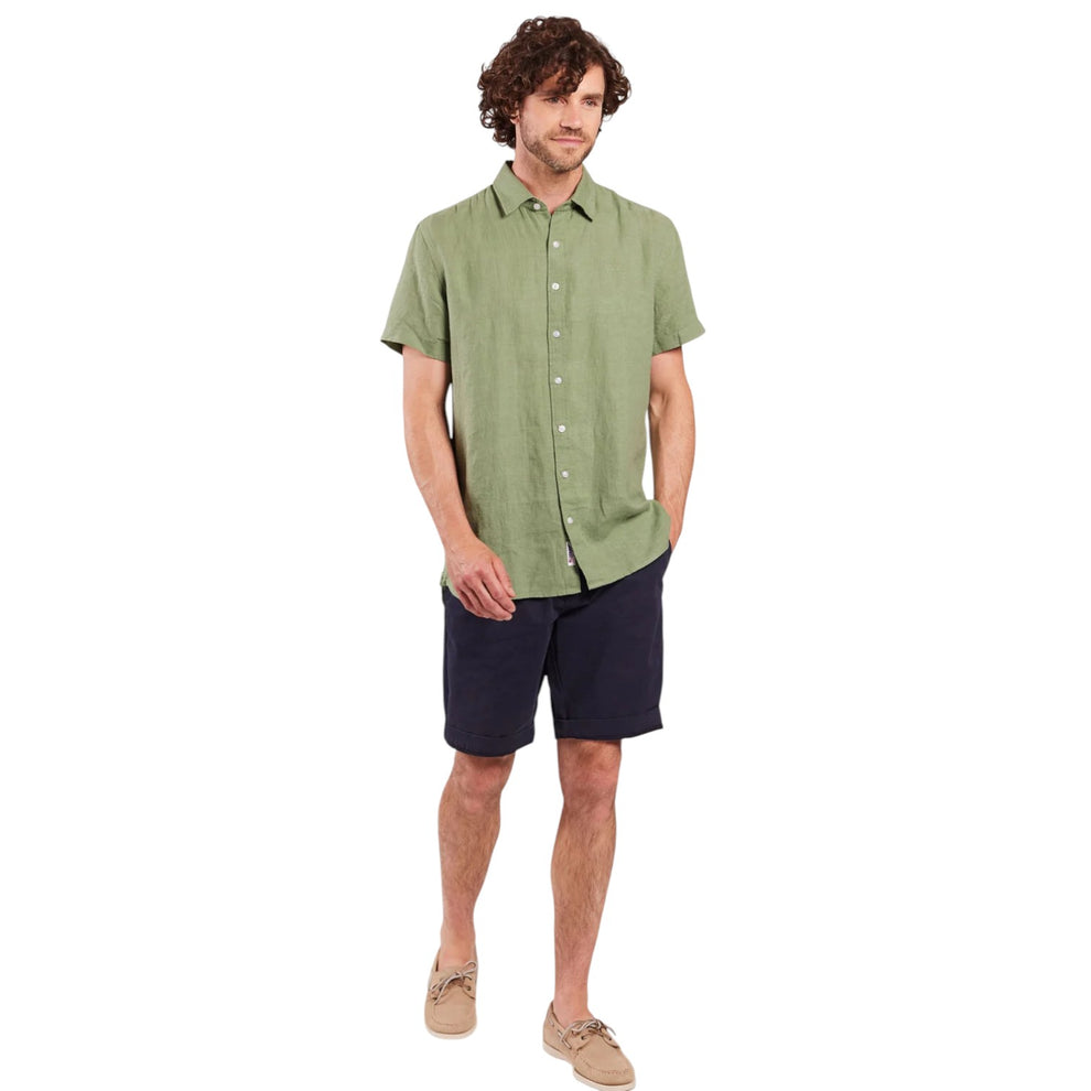 Sebago Linen Shirt Short Sleeve Olive