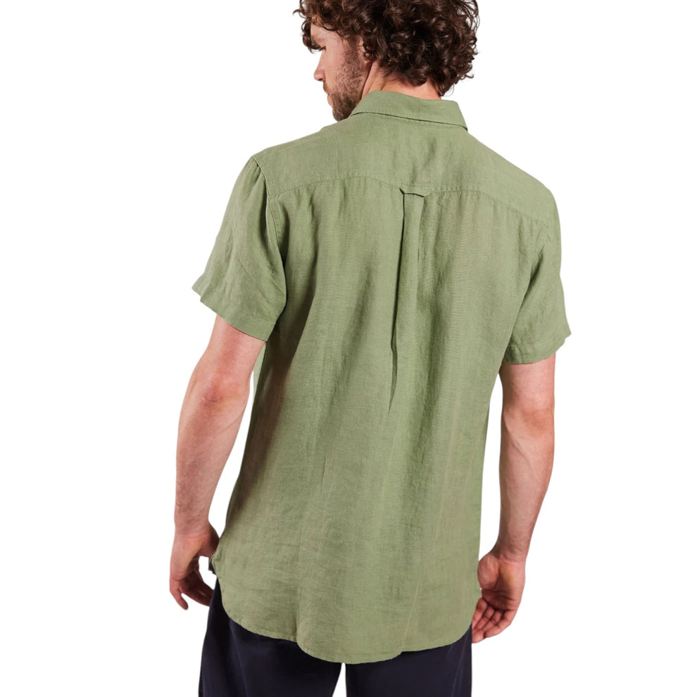 Sebago Linen Shirt Short Sleeve Olive