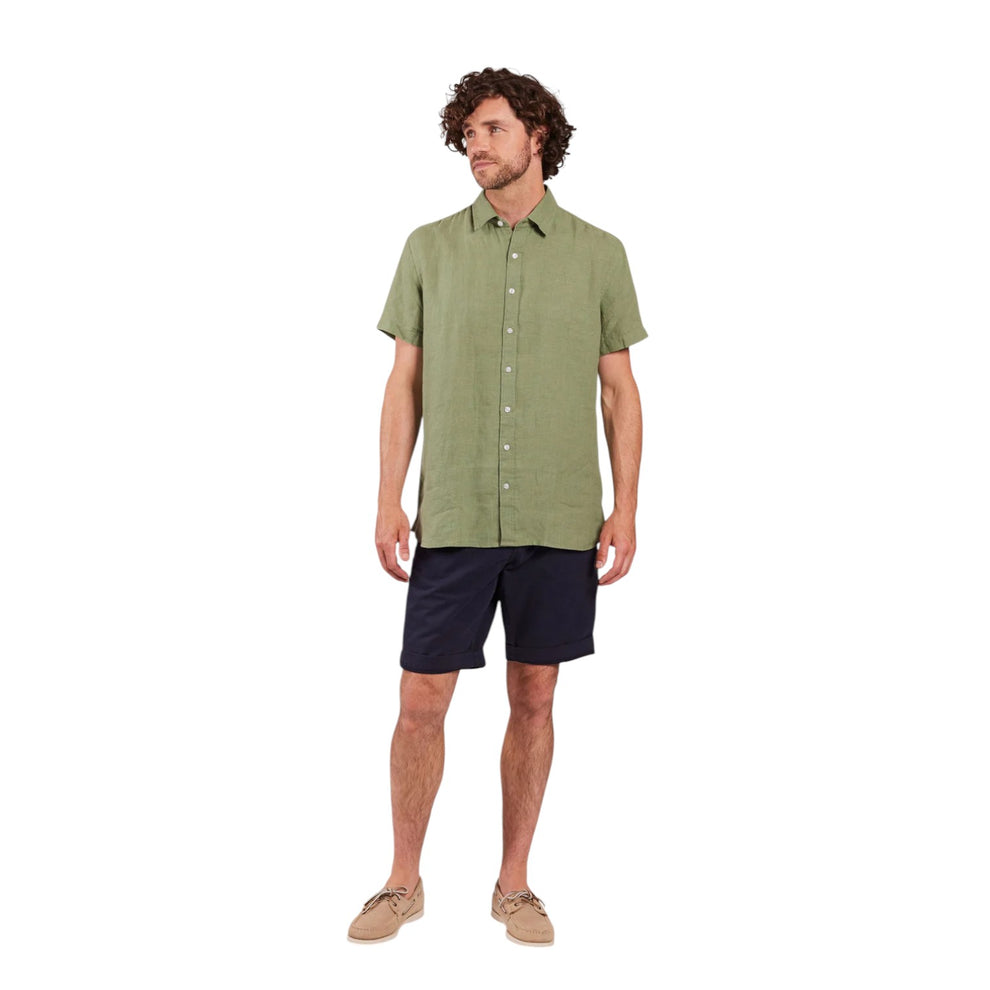 Sebago Linen Shirt Short Sleeve Olive