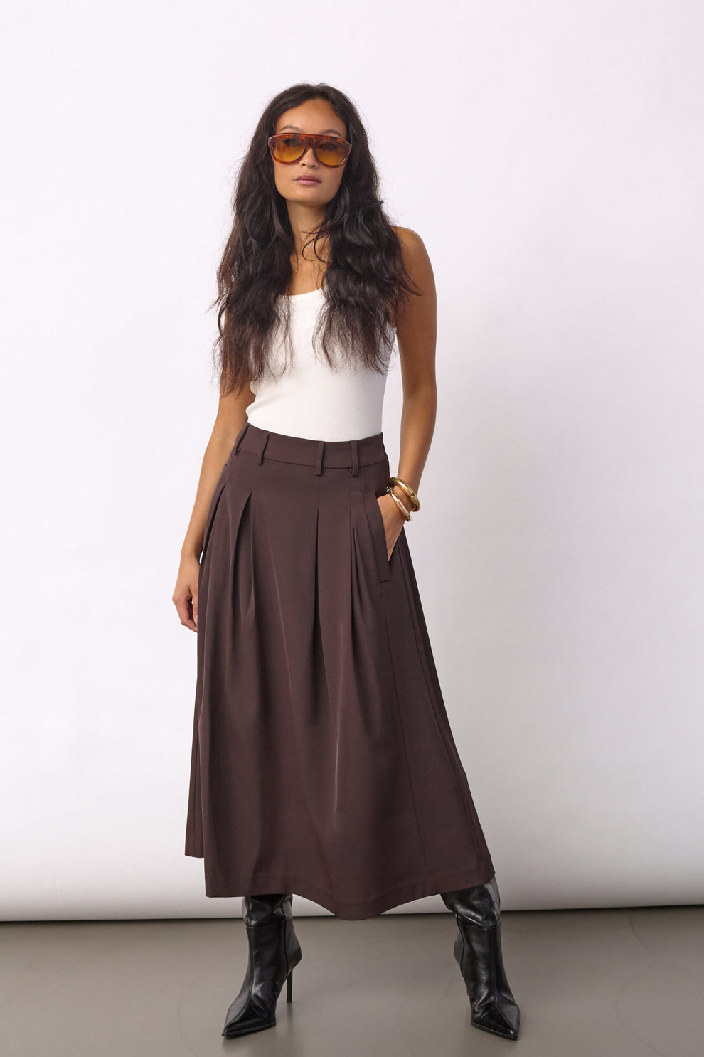 Co´Couture Alinicc Anya Pleat Skirt Dark Brown