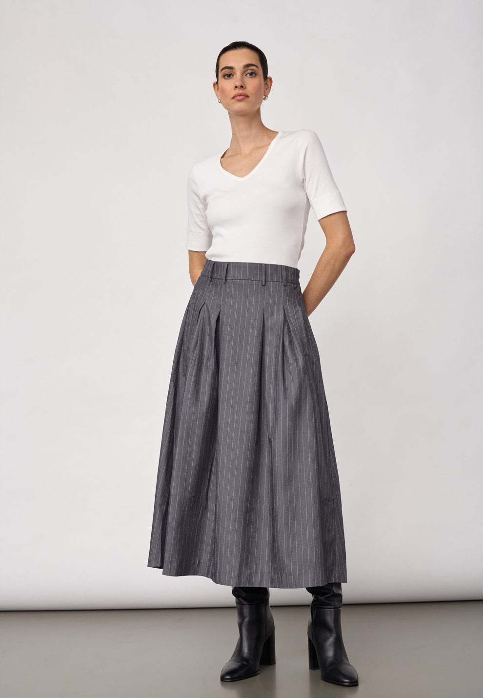 Co´Couture Lyviacc Pleat Pin Skirt Mid Grey