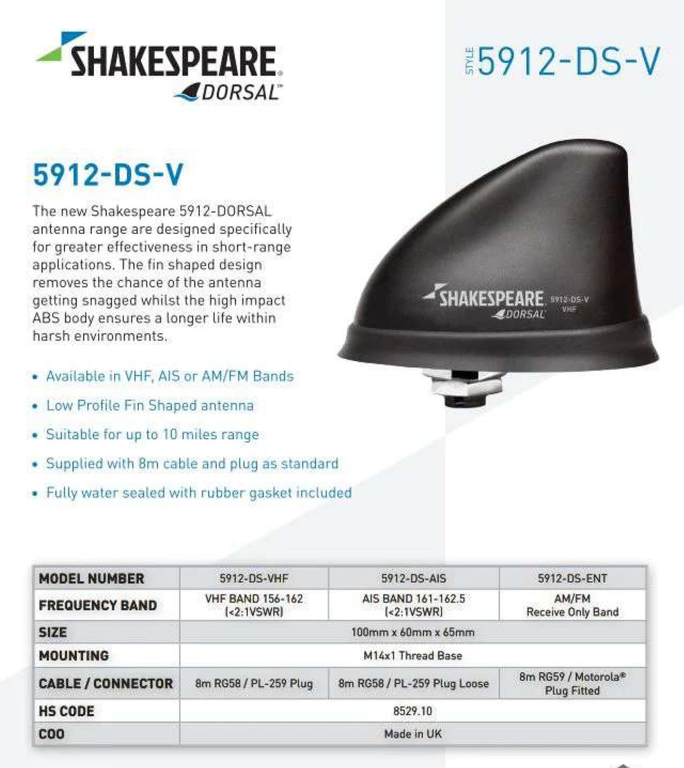 Shakespeare SH5912 Dorsal lavprofil VHF antenne