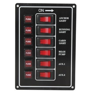 El-panel med 6 kontakter til 12V, lodret