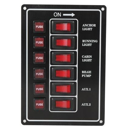 El-panel med 6 kontakter til 12V, lodret
