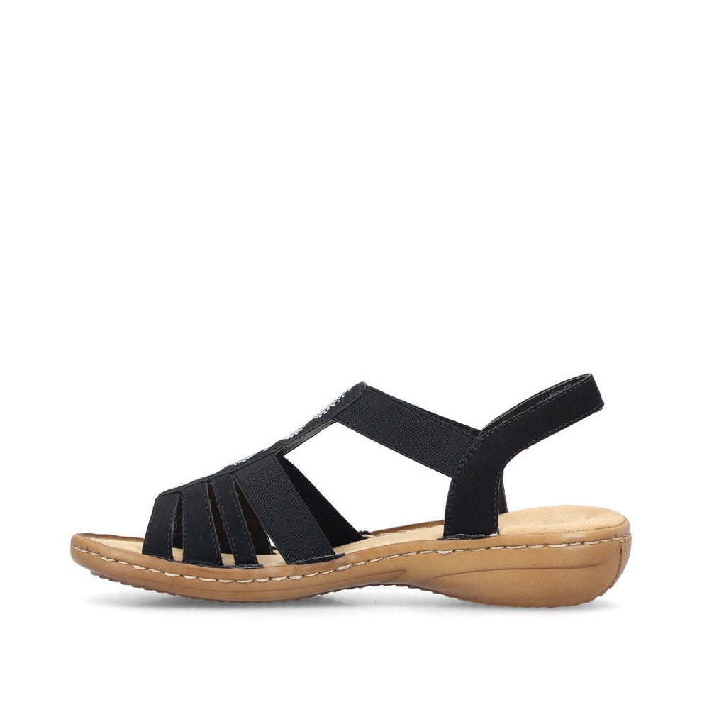 Rieker W Sandal m Elastik og Rhinsten Sort
