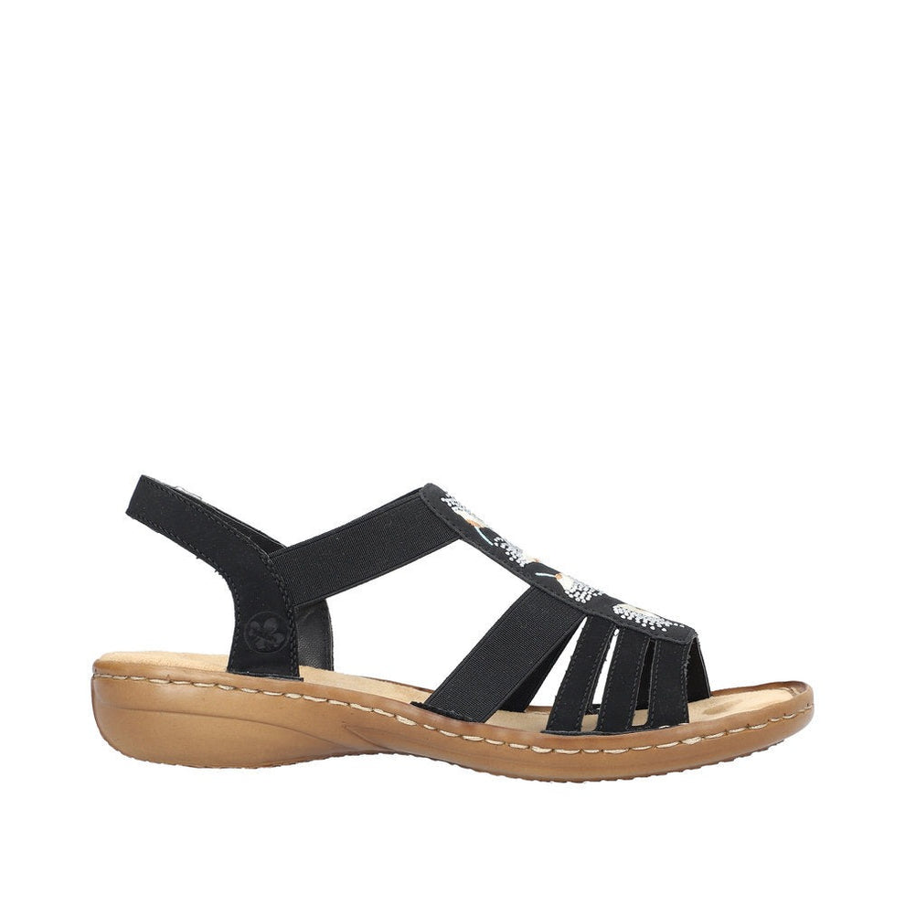 Rieker W Sandal m Elastik og Rhinsten Sort