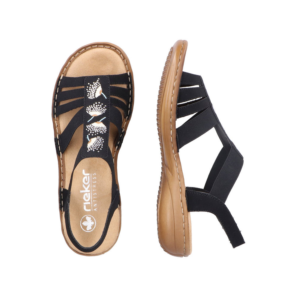 Rieker W Sandal m Elastik og Rhinsten Sort