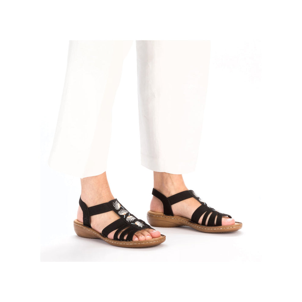 Rieker W Sandal m Elastik og Rhinsten Sort