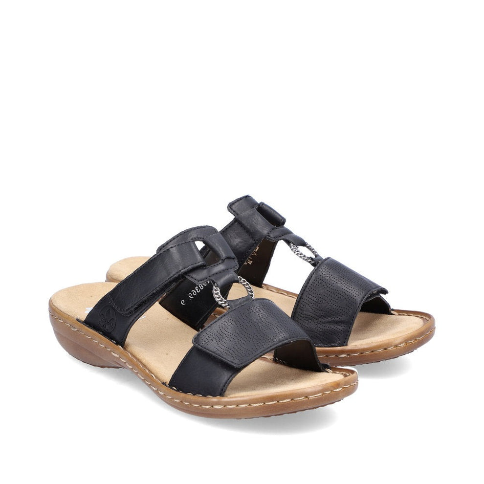 Rieker W Sandal m Velcro og Metalspænde Sort