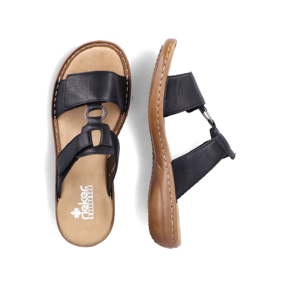 Rieker W Sandal m Velcro og Metalspænde Sort