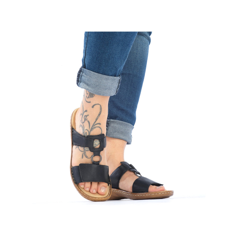 Rieker W Sandal m Velcro og Metalspænde Sort