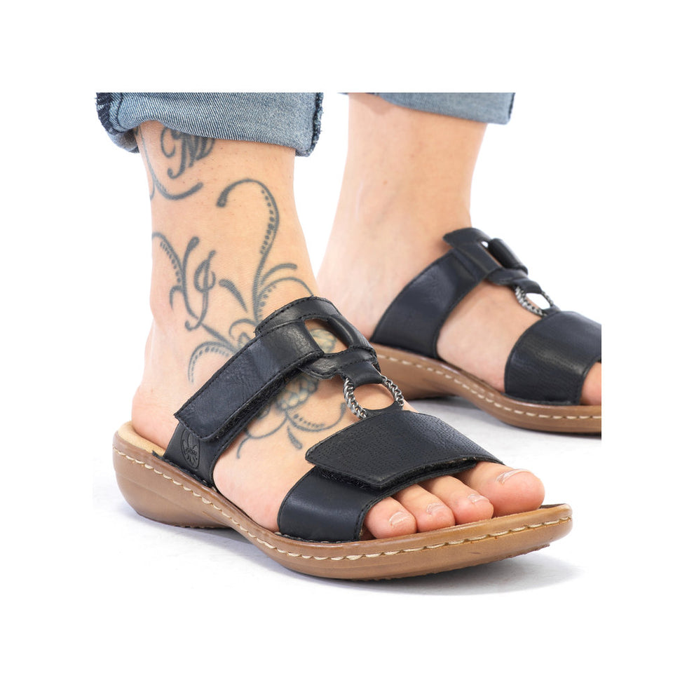 Rieker W Sandal m Velcro og Metalspænde Sort