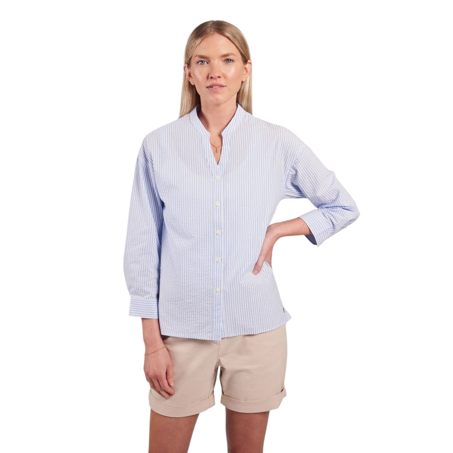 Sebago W Seersucker Blouse Lt. Blue/White