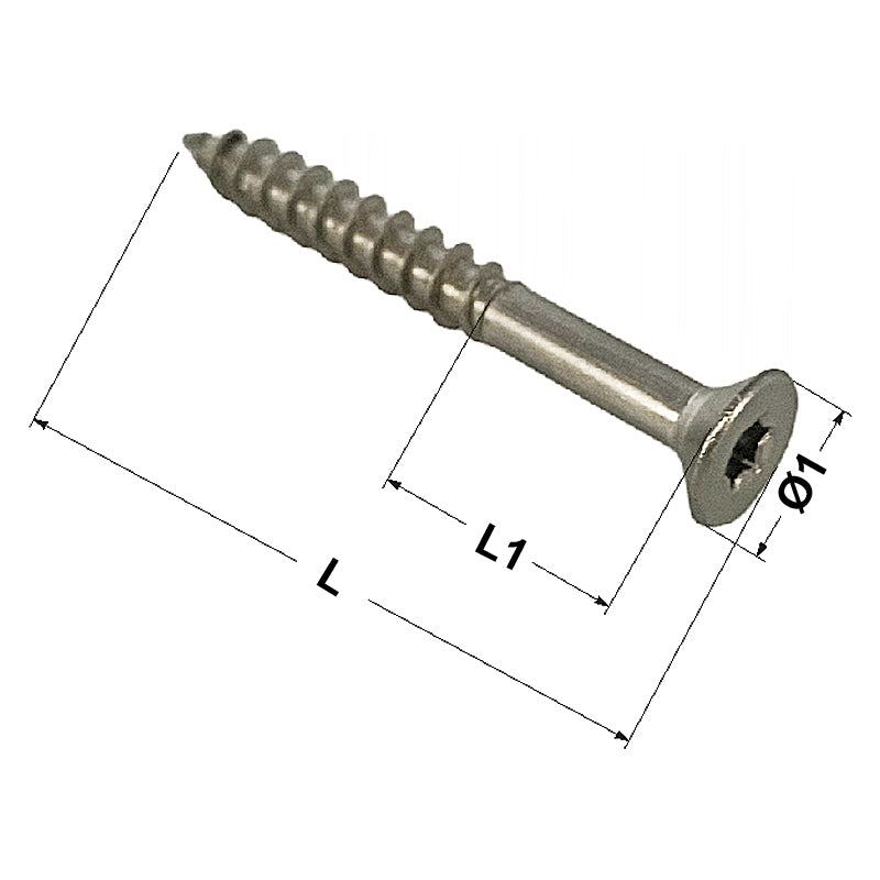 Spunskrue rustfri undersænket m/torx 100 stk.