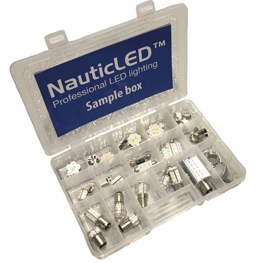 NauticLed sample box med 36 led-pærer og adapter