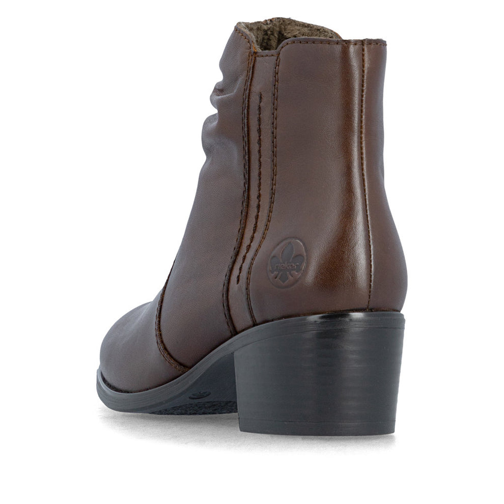 Rieker W Leather Ankle Boot Zip Brown - 73953-27