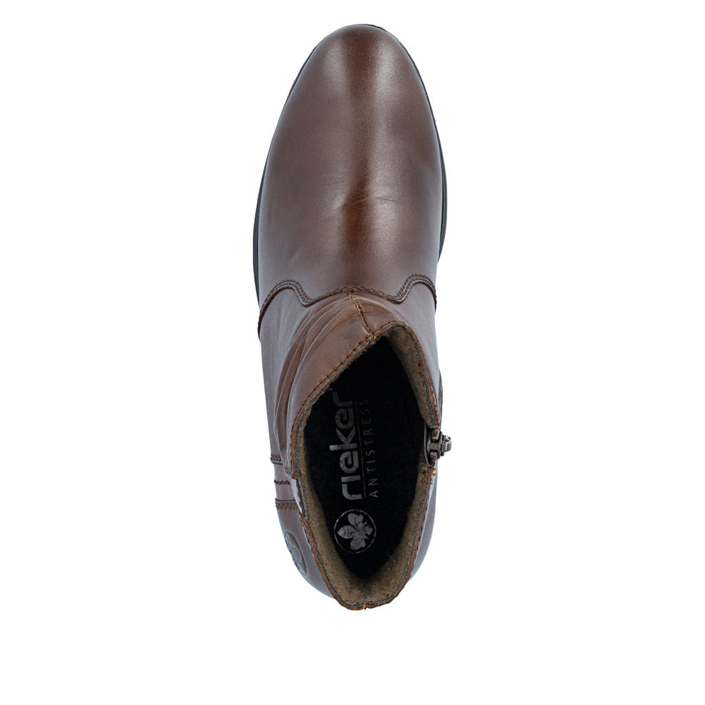 Rieker W Leather Ankle Boot Zip Brown - 73953-27