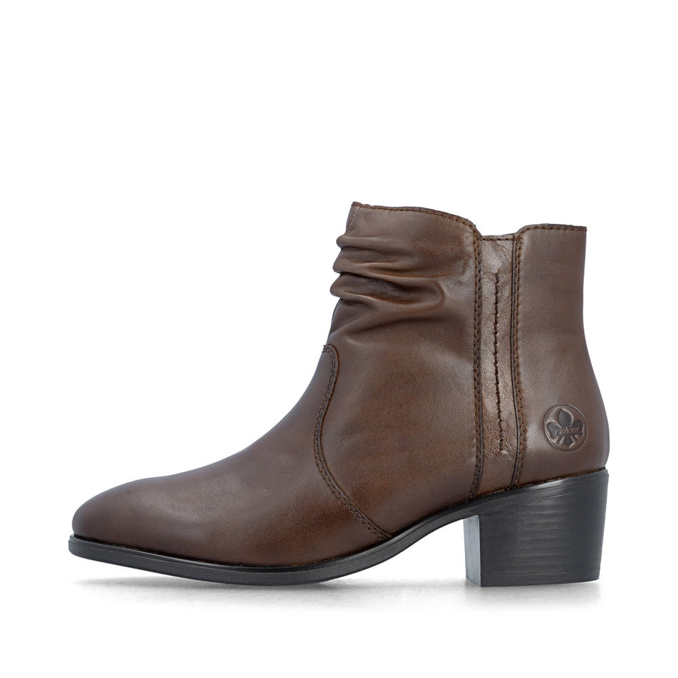 Rieker W Leather Ankle Boot Zip Brown - 73953-27