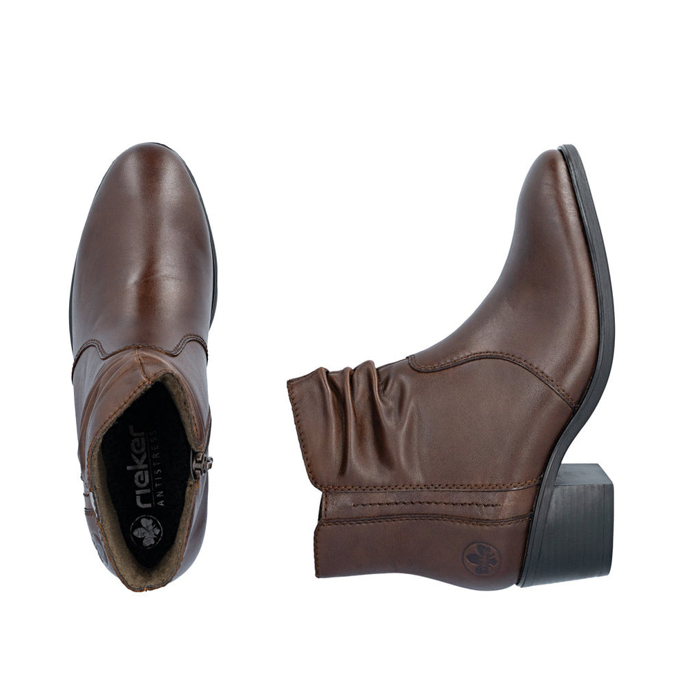 Rieker W Leather Ankle Boot Zip Brown - 73953-27