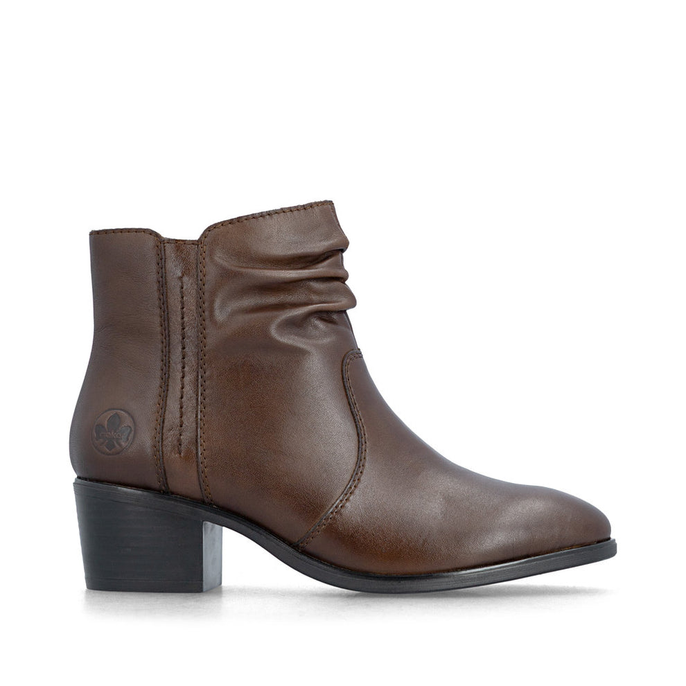 Rieker W Leather Ankle Boot Zip Brown - 73953-27