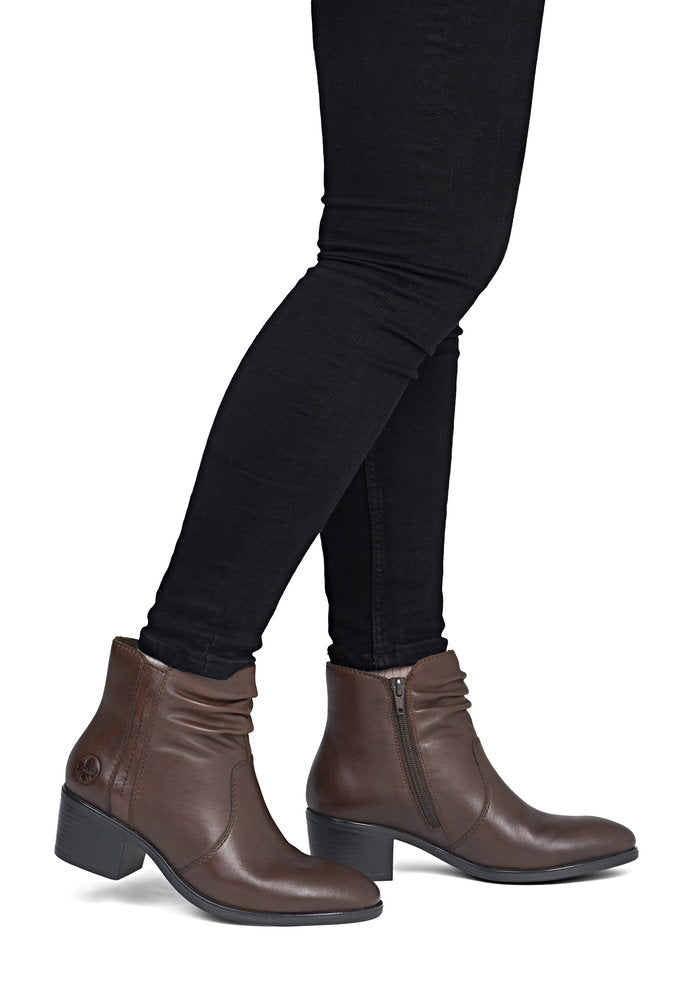 Rieker W Leather Ankle Boot Zip Brown - 73953-27