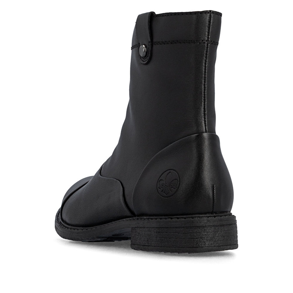 Rieker W Leather Ankle Boot Zip Black - 74858-00