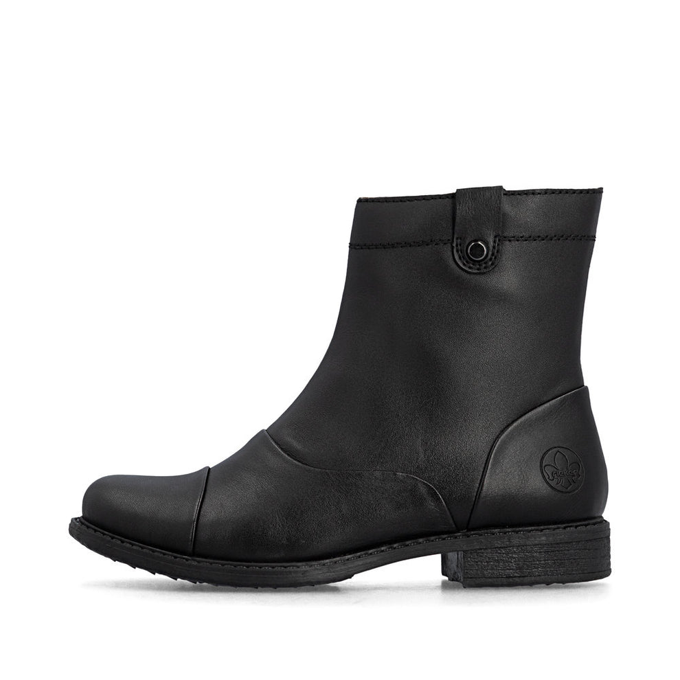 Rieker W Leather Ankle Boot Zip Black - 74858-00